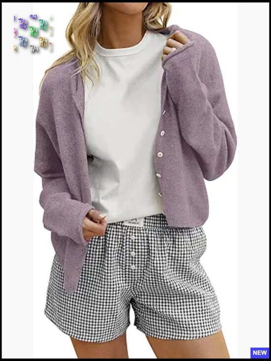 Sweaters - Oversized Button Down Cardigan Sweater Long Sleeve Crew Neck Loose Fit